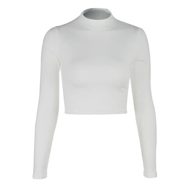 Womens Casual Round Neck Bottoming Long Sleeve Crop Top Image 7