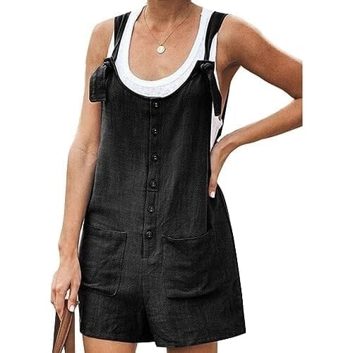 Womens Casual Summer Cotton Linen Rompers Overalls Jumpsuit Shorts Image 1