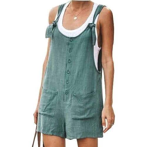 Womens Casual Summer Cotton Linen Rompers Overalls Jumpsuit Shorts Image 2