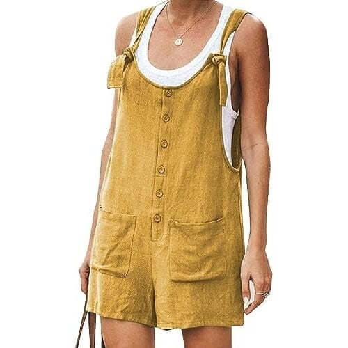 Womens Casual Summer Cotton Linen Rompers Overalls Jumpsuit Shorts Image 3