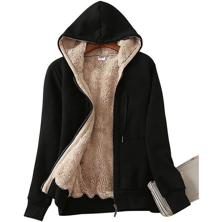 Womens Casual Winter Warm Sherpa Lined Zip Up Hooded Sweatshirt Jacket Image 1