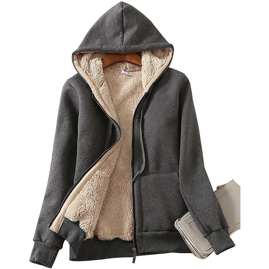 Womens Casual Winter Warm Sherpa Lined Zip Up Hooded Sweatshirt Jacket Image 3