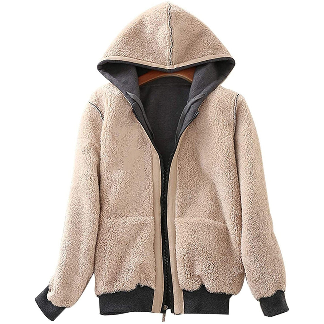 Womens Casual Winter Warm Sherpa Lined Zip Up Hooded Sweatshirt Jacket Image 6