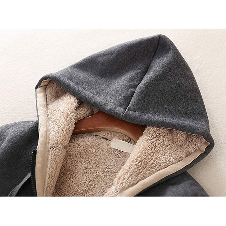 Womens Casual Winter Warm Sherpa Lined Zip Up Hooded Sweatshirt Jacket Image 7