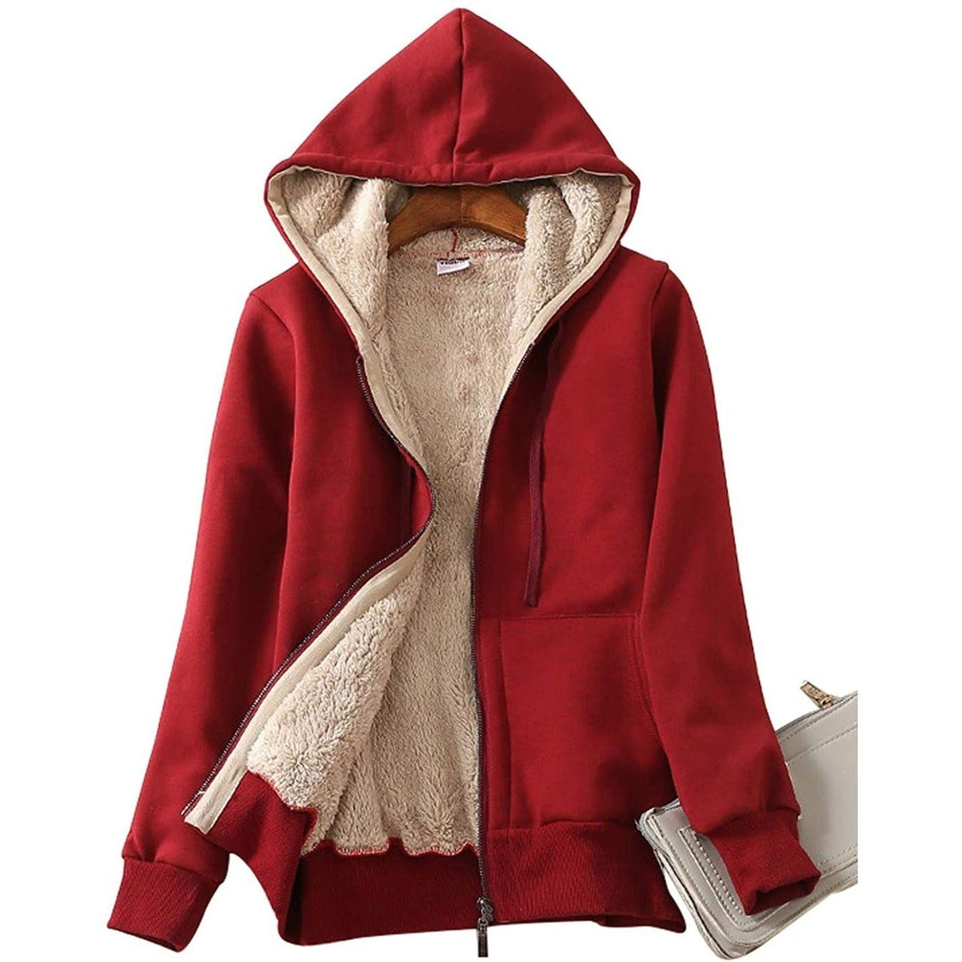 Womens Casual Winter Warm Sherpa Lined Zip Up Hooded Sweatshirt Jacket Image 9