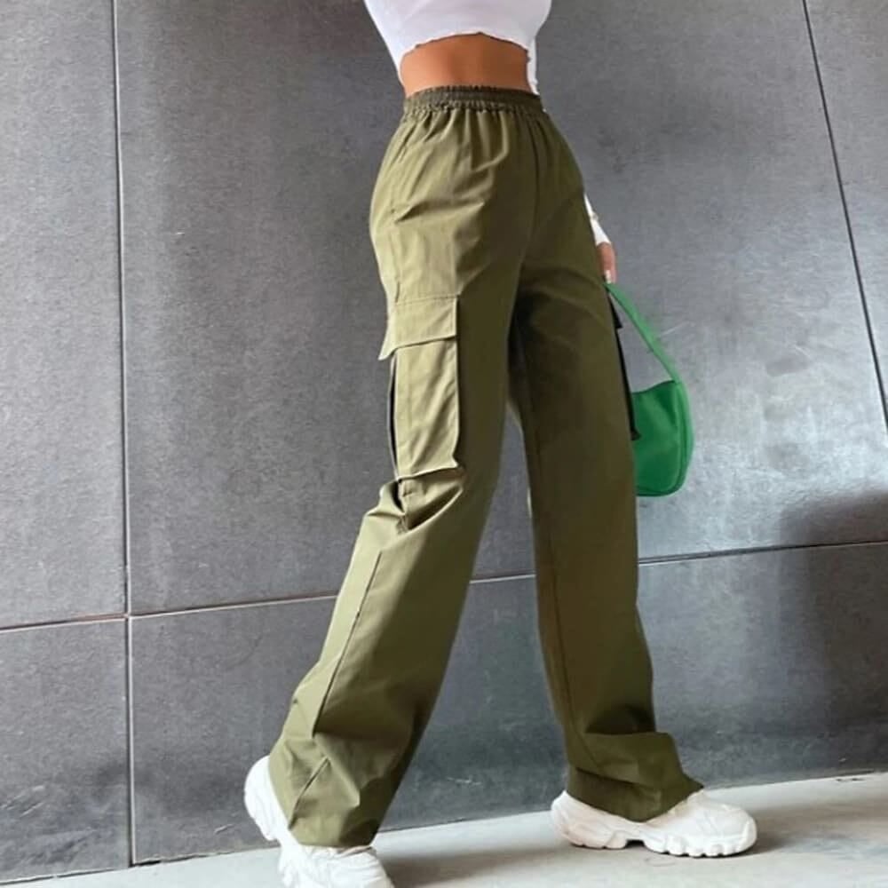 Womens Chinos Cargo Mid Waist Pants Image 2