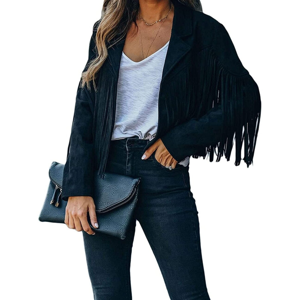 Womens Chic Cropped Tassel Jacket Image 2