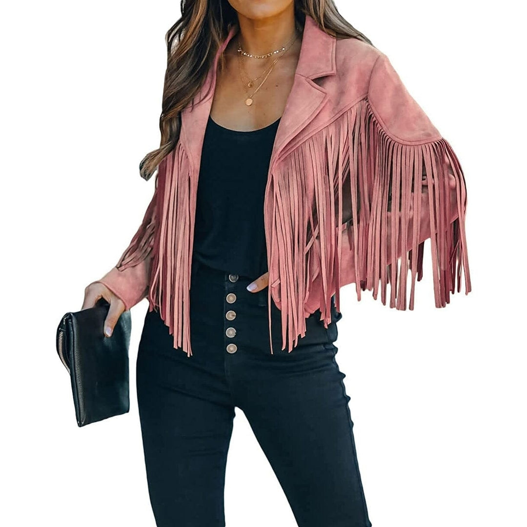 Womens Chic Cropped Tassel Jacket Image 3