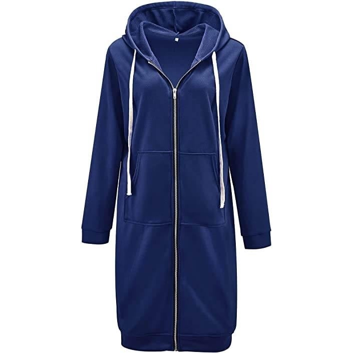 Womens Casual Zip up Hoodies Long Tunic Sweatshirts Jackets Fashion Plus Size Hoodie with Pockets Image 3