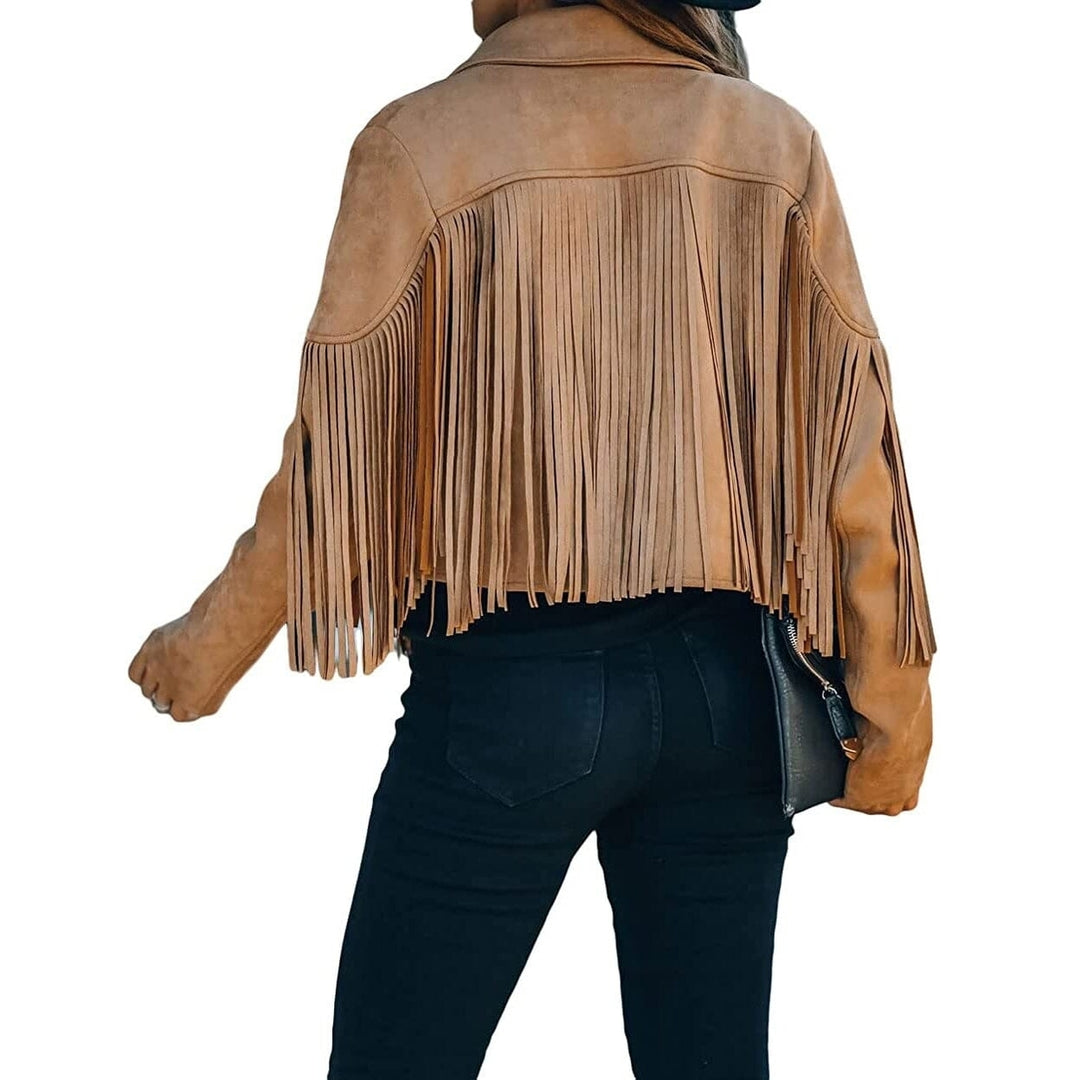 Womens Chic Cropped Tassel Jacket Image 4