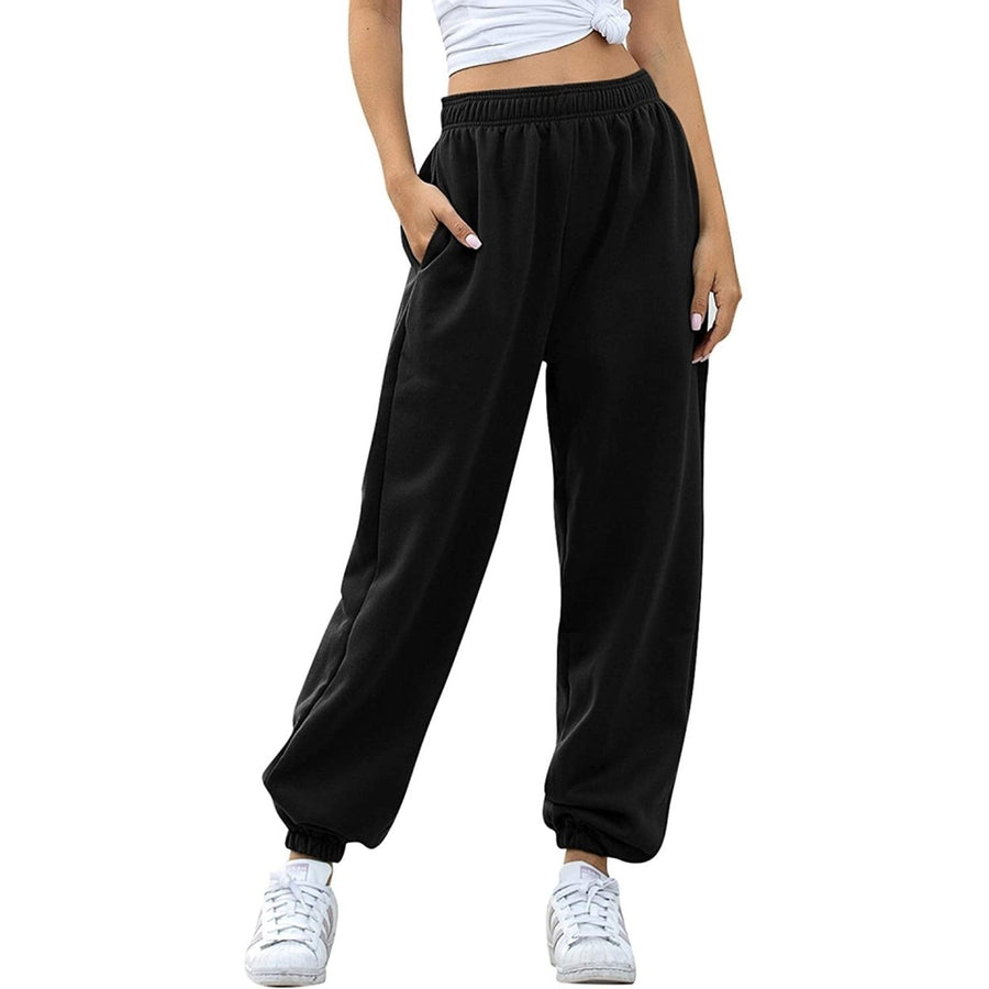 Womens Cinch Bottom Sweatpants Pockets High Waist Sporty Image 1