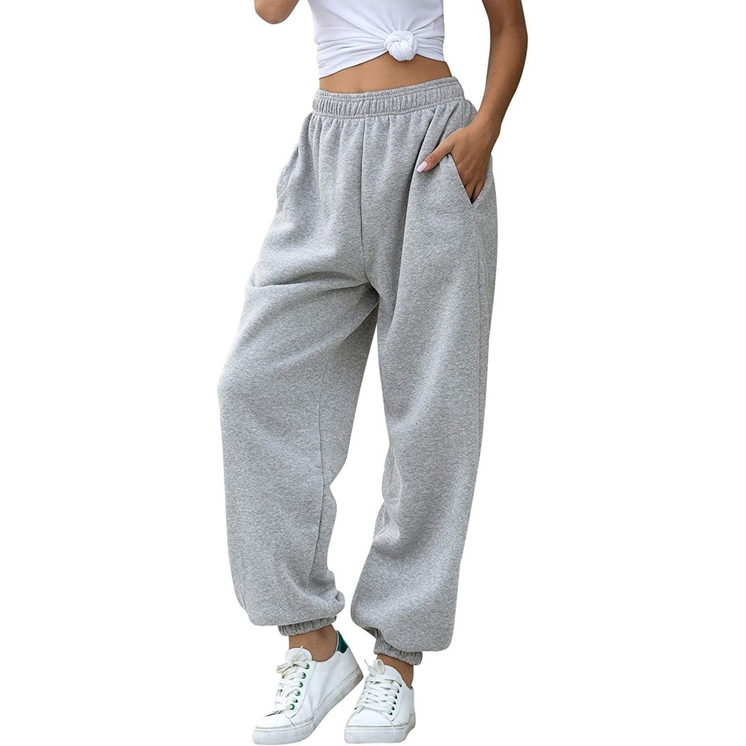 Womens Cinch Bottom Sweatpants Pockets High Waist Sporty Image 2