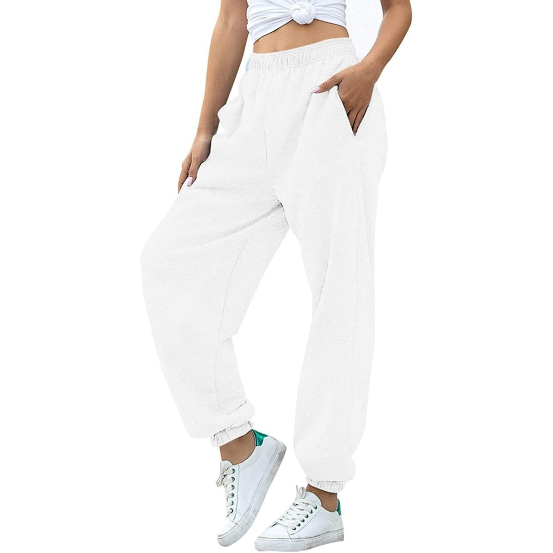 Womens Cinch Bottom Sweatpants Pockets High Waist Sporty Image 3