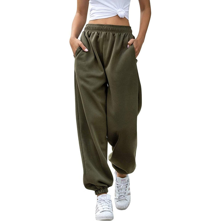 Womens Cinch Bottom Sweatpants Pockets High Waist Sporty Image 4