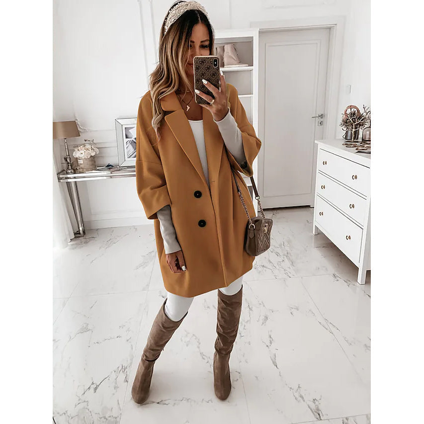 Womens Coat Shacket Jacket Long Sleeve Solid Color Oversized Image 1