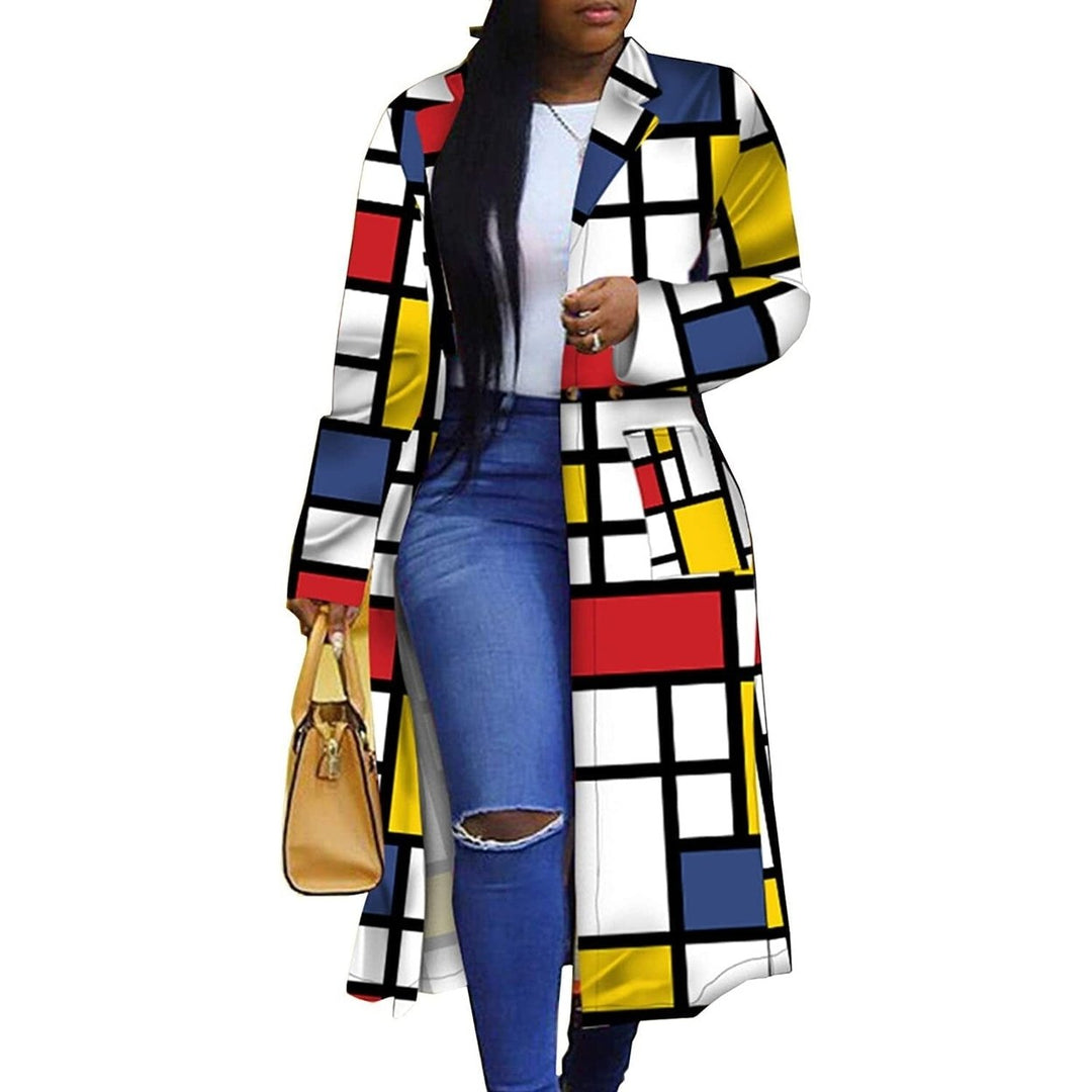 Womens Colored Geo Turn Down Collar Trench Coat Image 1