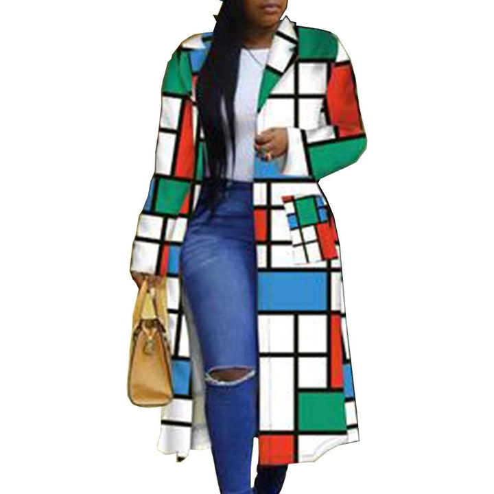 Womens Colored Geo Turn Down Collar Trench Coat Image 2