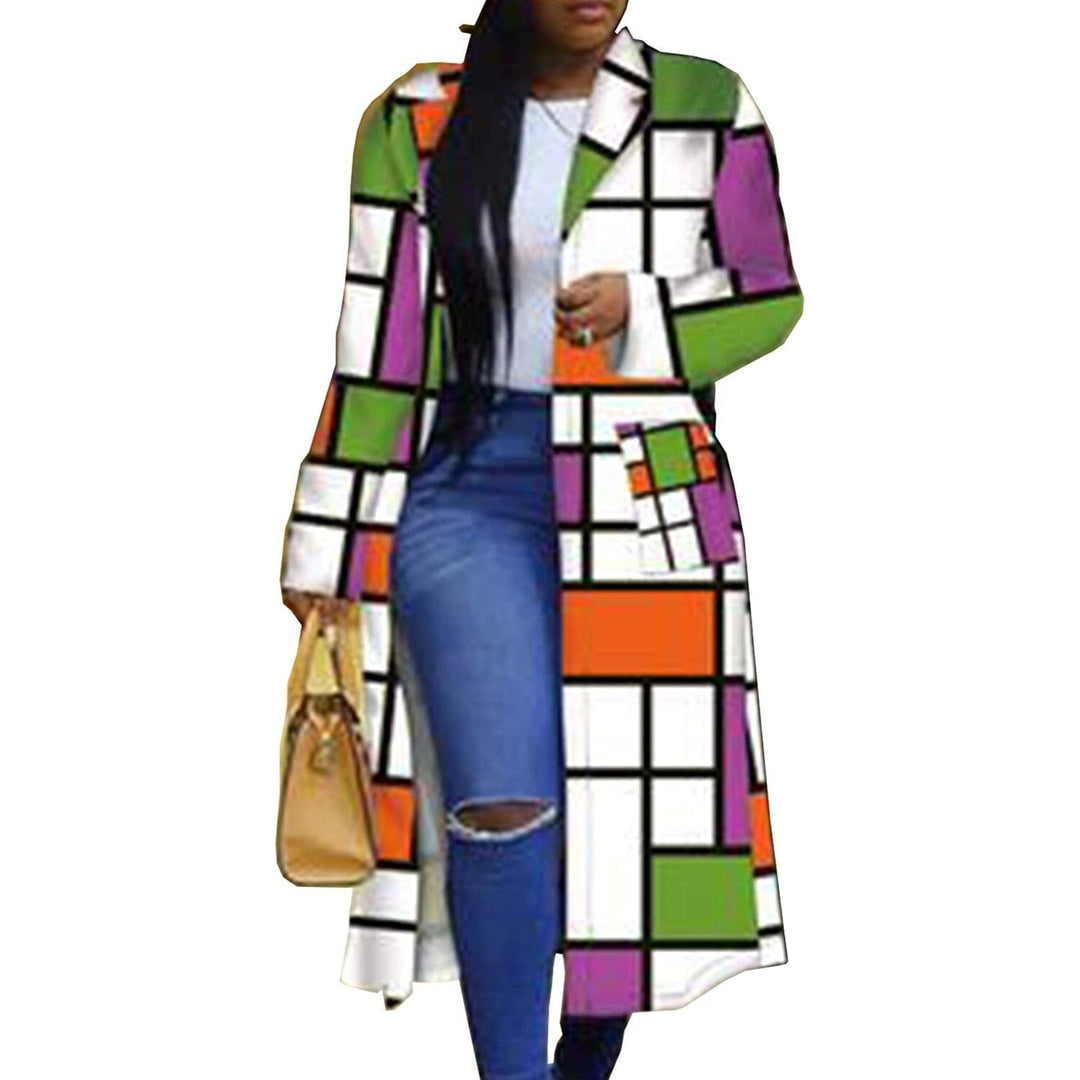 Womens Colored Geo Turn Down Collar Trench Coat Image 3