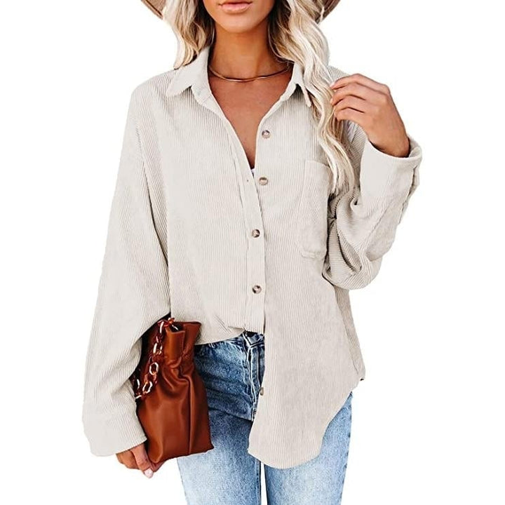 Womens Corduroy Shirts Casual Long Sleeve Top Image 1