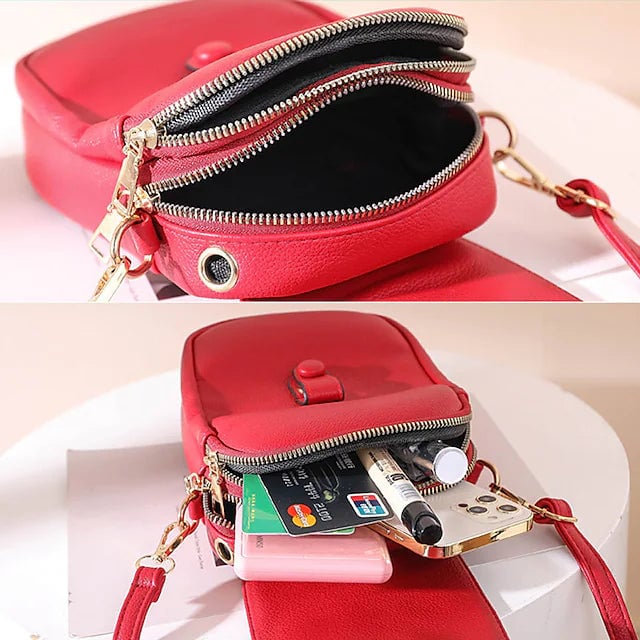 Womens Crossbody Leather Solid Color Plain Bag Wallet Image 9