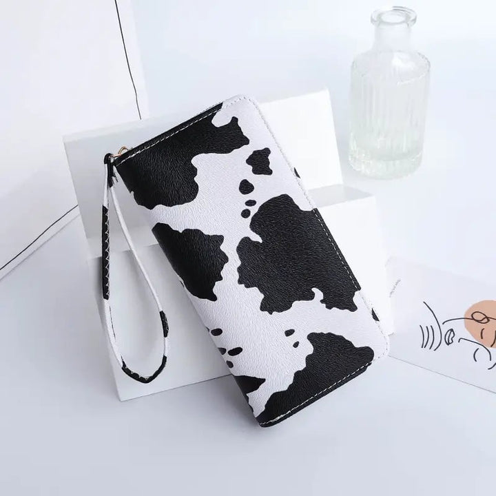 Womens Cute Versatile Faux Leather Cow Print Long Wallet Image 2