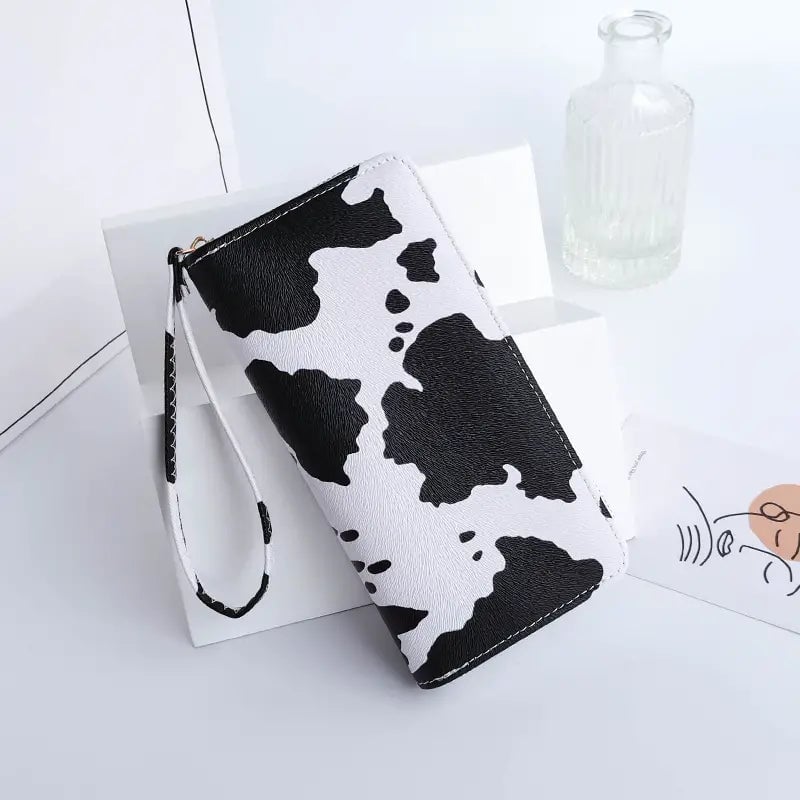 Womens Cute Versatile Faux Leather Cow Print Long Wallet Image 1