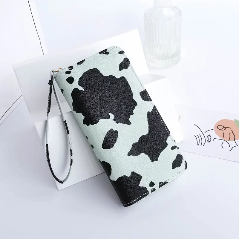 Womens Cute Versatile Faux Leather Cow Print Long Wallet Image 3