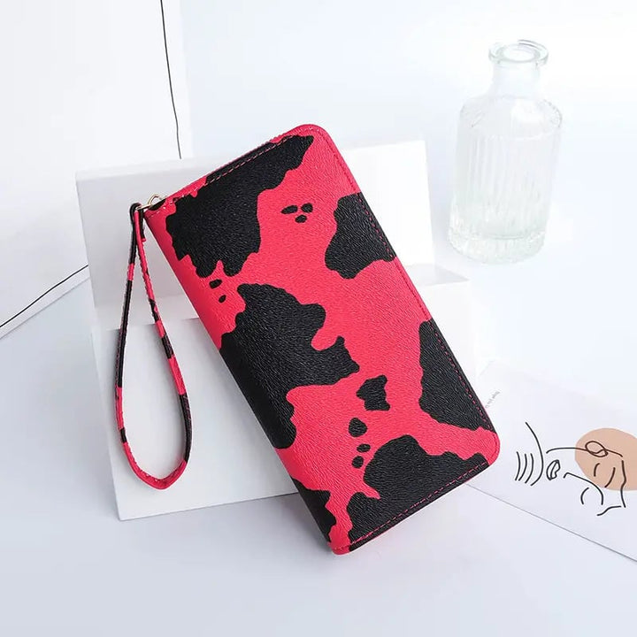 Womens Cute Versatile Faux Leather Cow Print Long Wallet Image 4