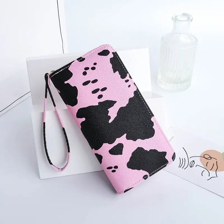 Womens Cute Versatile Faux Leather Cow Print Long Wallet Image 4