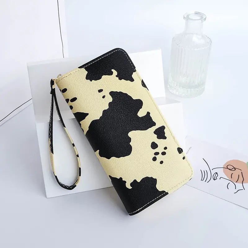 Womens Cute Versatile Faux Leather Cow Print Long Wallet Image 6