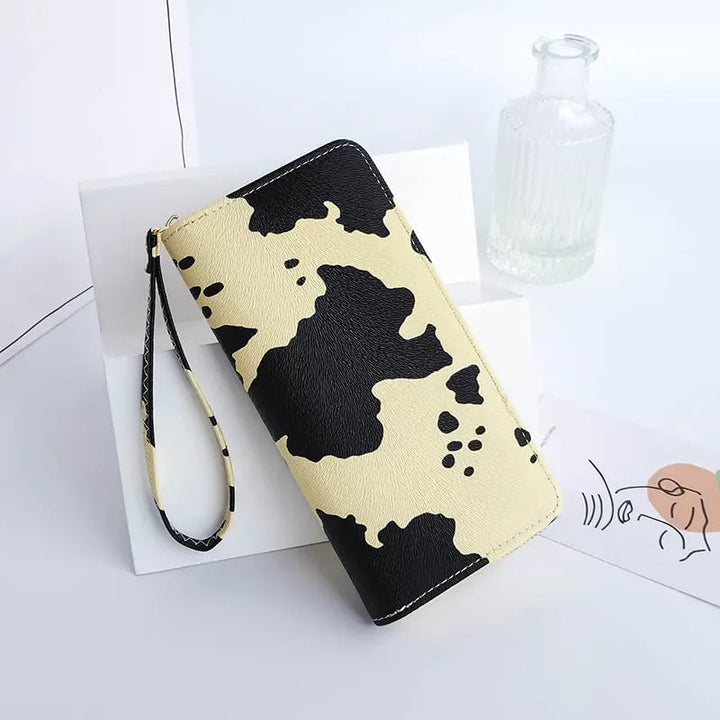 Womens Cute Versatile Faux Leather Cow Print Long Wallet Image 1