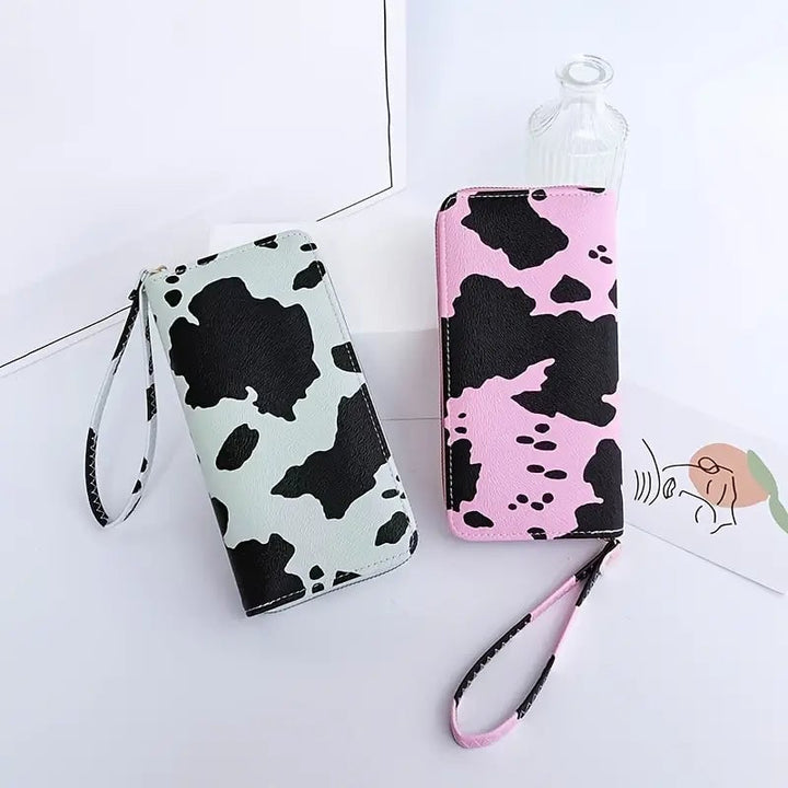 Womens Cute Versatile Faux Leather Cow Print Long Wallet Image 7