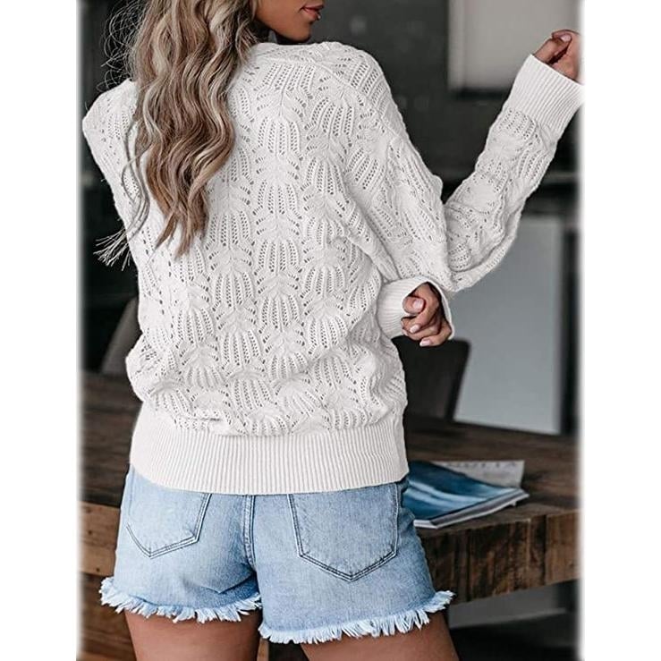 Womens Deep V Neck Long Sleeve Crochet Tops Image 2