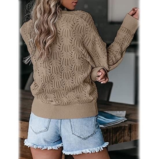 Womens Deep V Neck Long Sleeve Crochet Tops Image 4