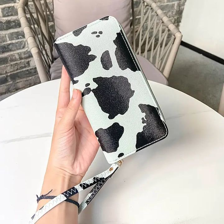 Womens Cute Versatile Faux Leather Cow Print Long Wallet Image 9