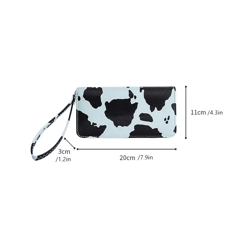 Womens Cute Versatile Faux Leather Cow Print Long Wallet Image 11