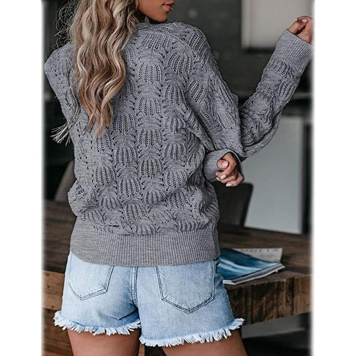 Womens Deep V Neck Long Sleeve Crochet Tops Image 8