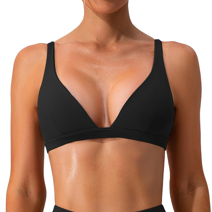 Womens Deep V-Neck U-Shaped Back Sports Bra Image 1