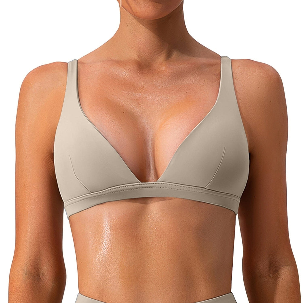 Womens Deep V-Neck U-Shaped Back Sports Bra Image 2