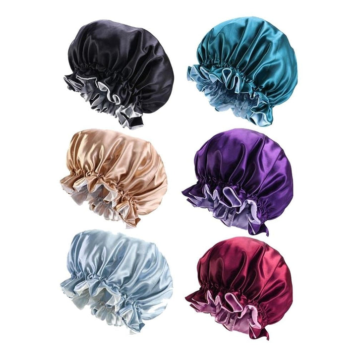 Womens Double Layer Reversible Silky Satin Headscarf Sleeping Bonnet Hat Headband Image 1