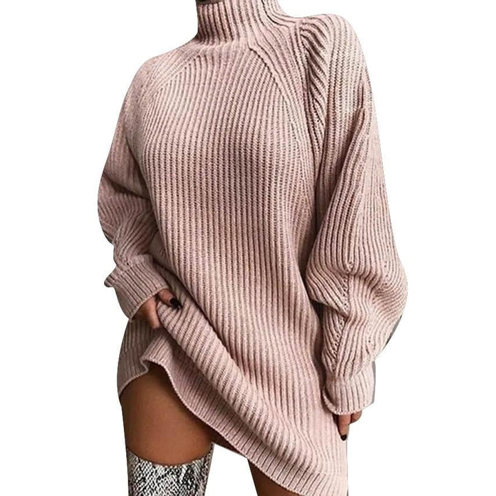 Womens Dress Sweater Dress Knitted Long Sleeve Loose Sweater Cardigans Turtleneck Image 1