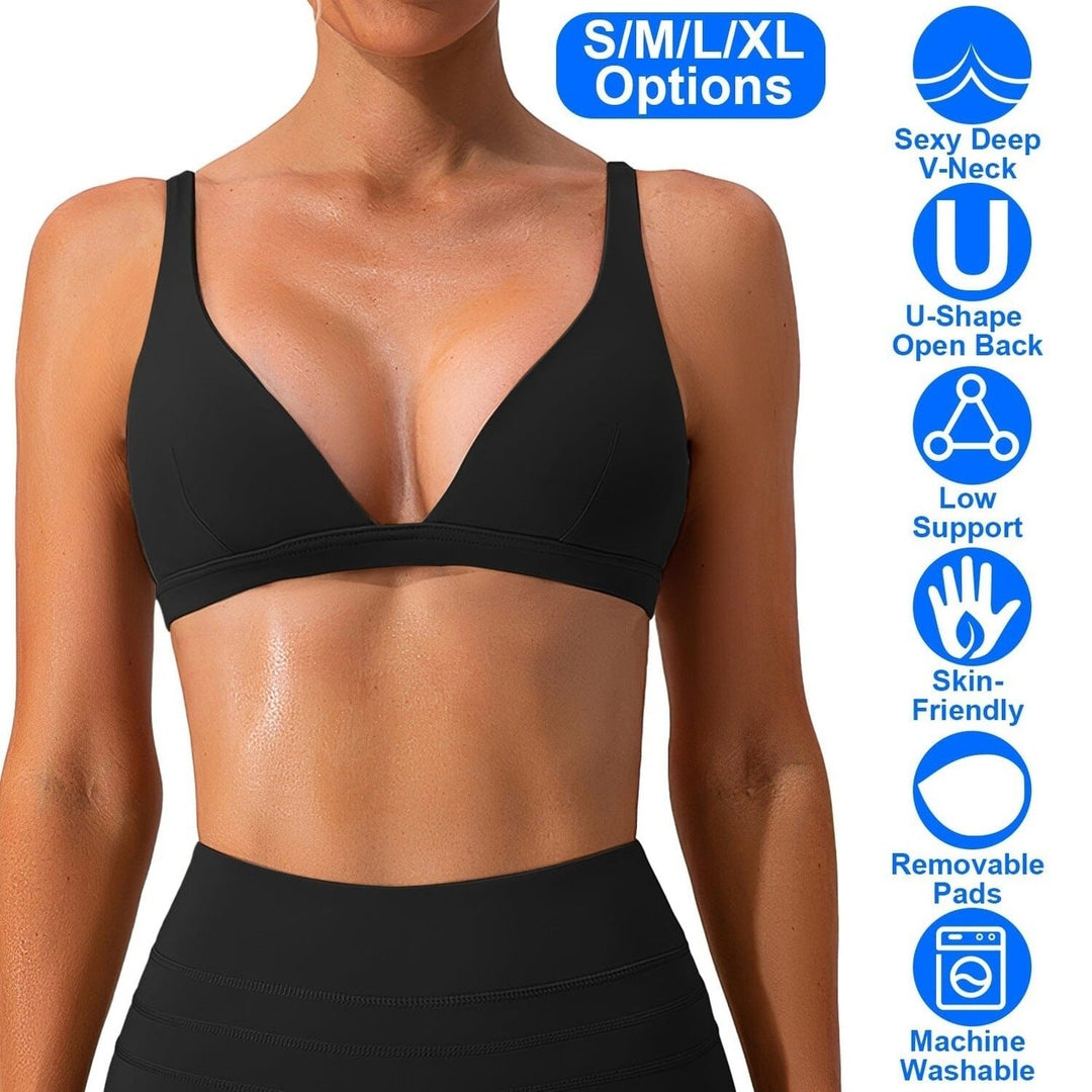 Womens Deep V-Neck U-Shaped Back Sports Bra Image 11