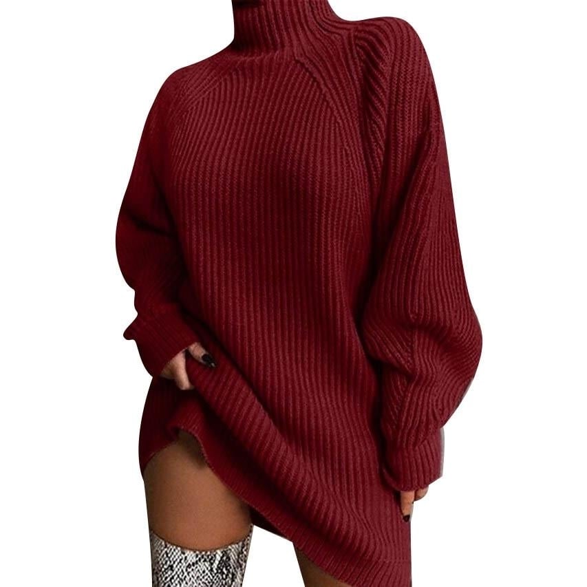 Womens Dress Sweater Dress Knitted Long Sleeve Loose Sweater Cardigans Turtleneck Image 2