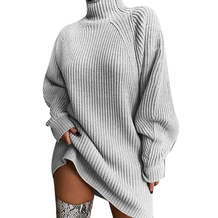 Womens Dress Sweater Dress Knitted Long Sleeve Loose Sweater Cardigans Turtleneck Image 3