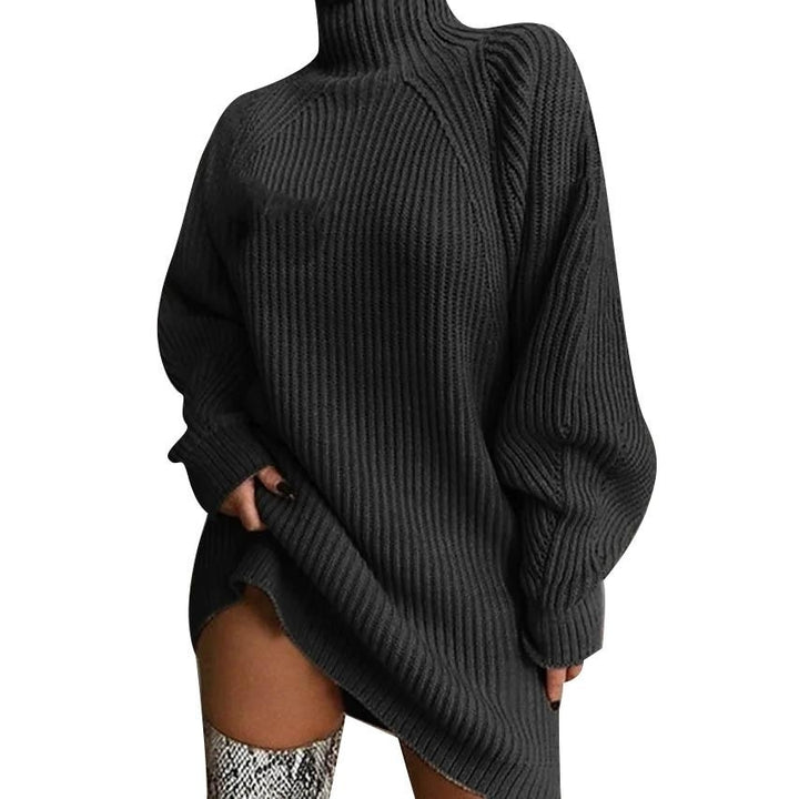 Womens Dress Sweater Dress Knitted Long Sleeve Loose Sweater Cardigans Turtleneck Image 4