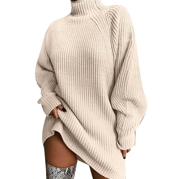 Womens Dress Sweater Dress Knitted Long Sleeve Loose Sweater Cardigans Turtleneck Image 1