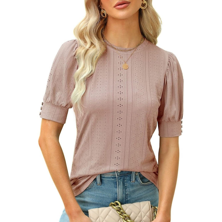 Womens Dressy Casual Puff Sleeve Tops Image 3