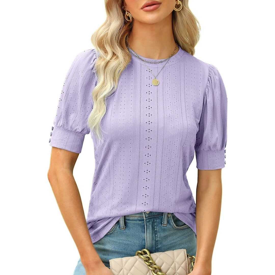 Womens Dressy Casual Puff Sleeve Tops Image 4