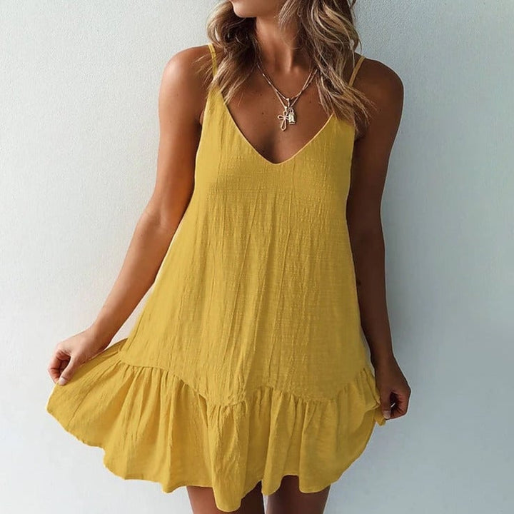 Womens Sleeveless Solid Color V-Neck Mini Dress Image 1