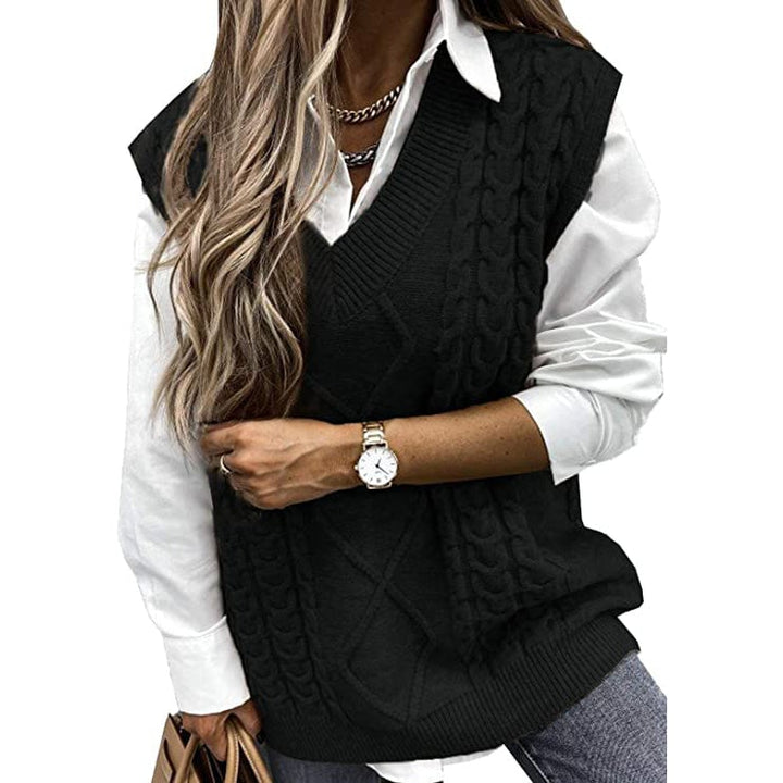 Womens Sleeveless Sweater Vest Top Image 1